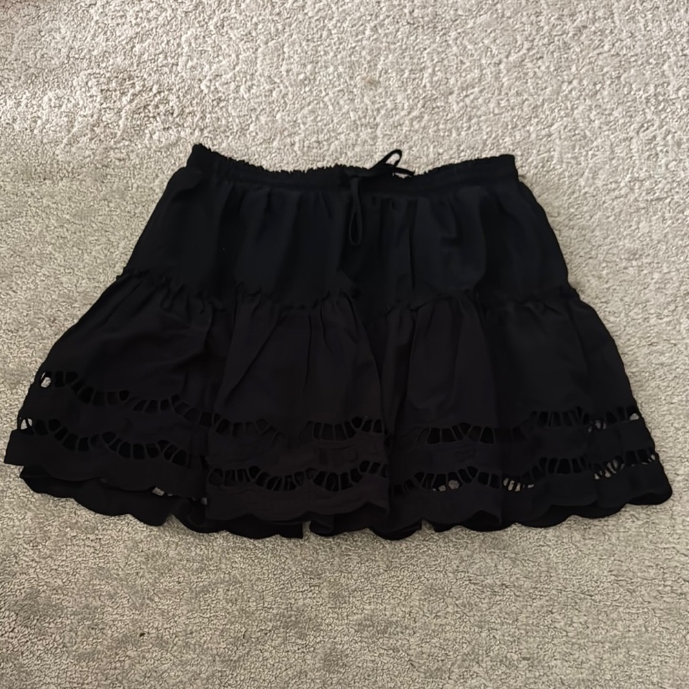 Lulu's Black Mini Skirt with Lace Detail
